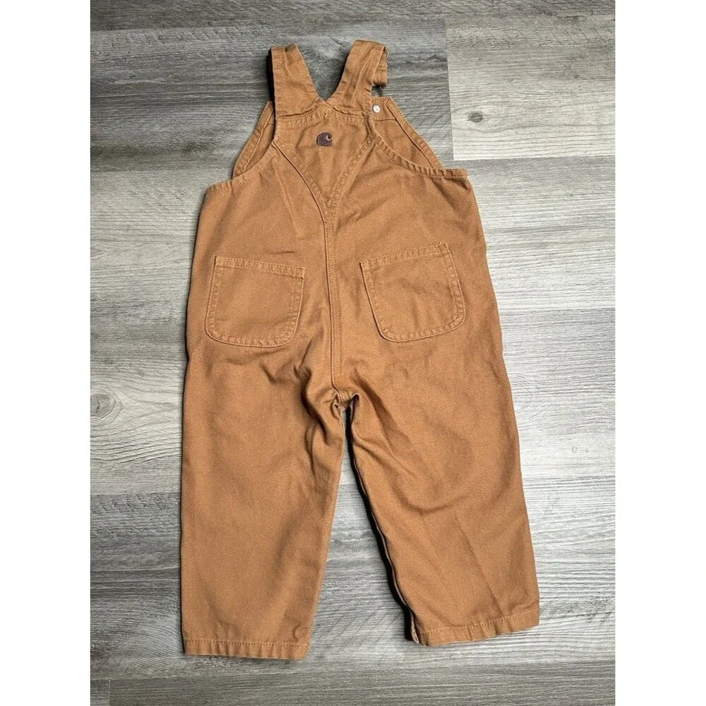 Carhartt Kids 18M Duck Brown Canvas Bib Overalls Double Knee Snaps